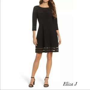 Eliza J Black Sheer Mesh Ribbed Dress